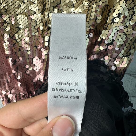 Aidan Mattox Dress Sequin Ombre Mini Shift Short Sleeve Black Pink Gold 0 XS - Picture 10 of 12